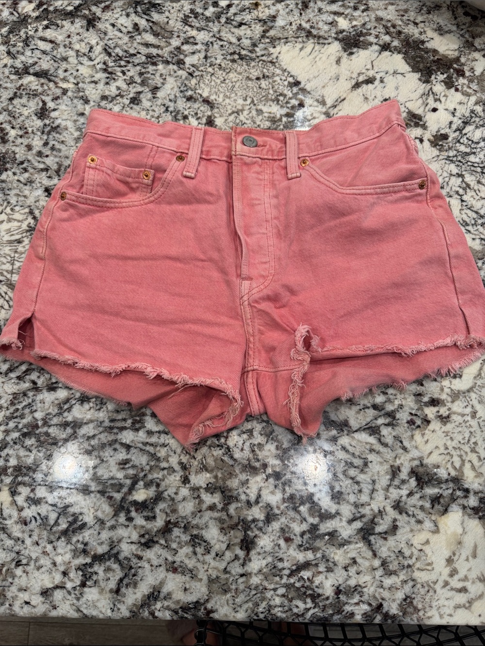 Levi's 501 Pink Frayed Denim Shorts Sz 27